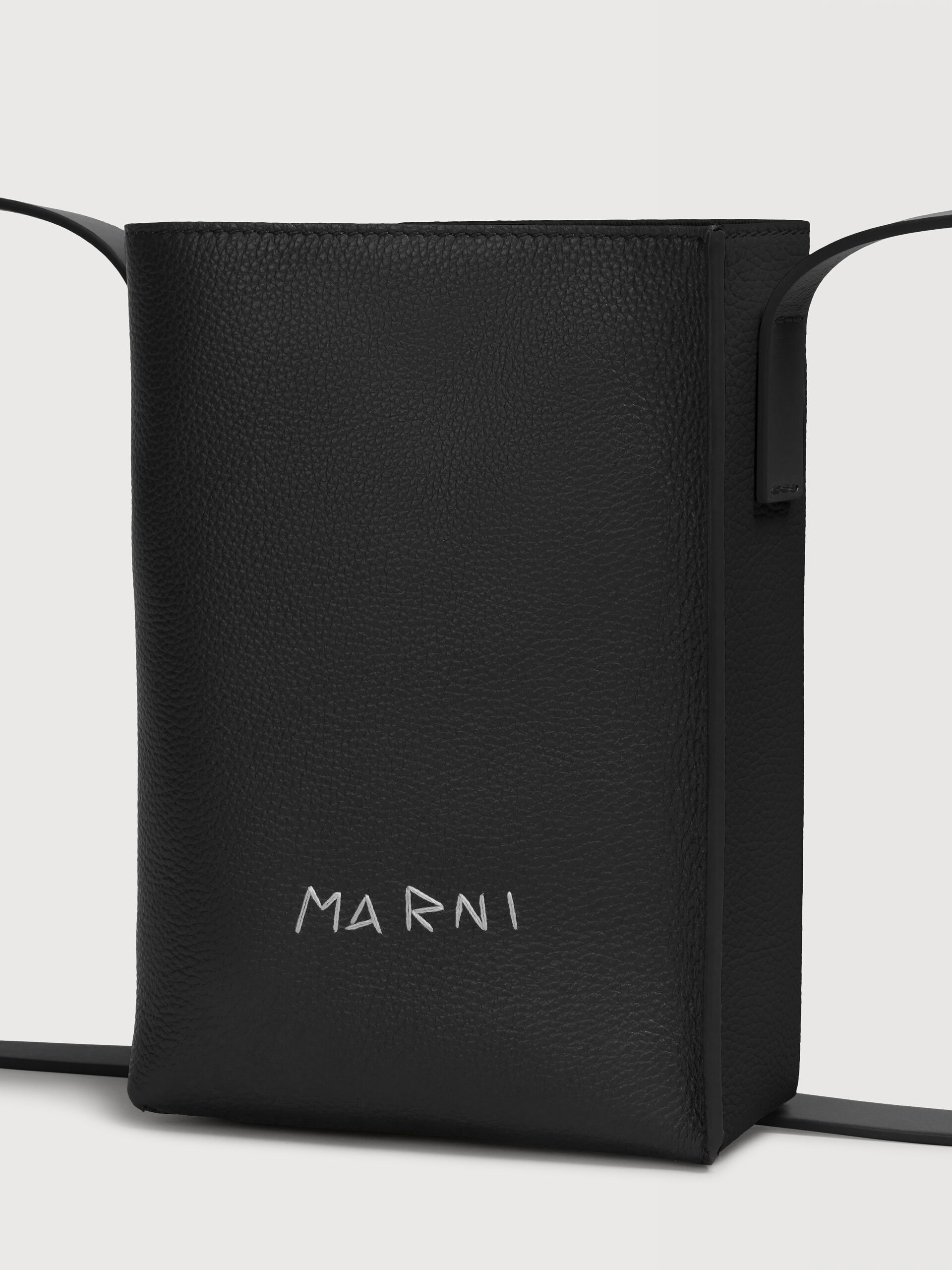 Black leather Museo Nano Bag with Marni Symbol embroidery | Marni