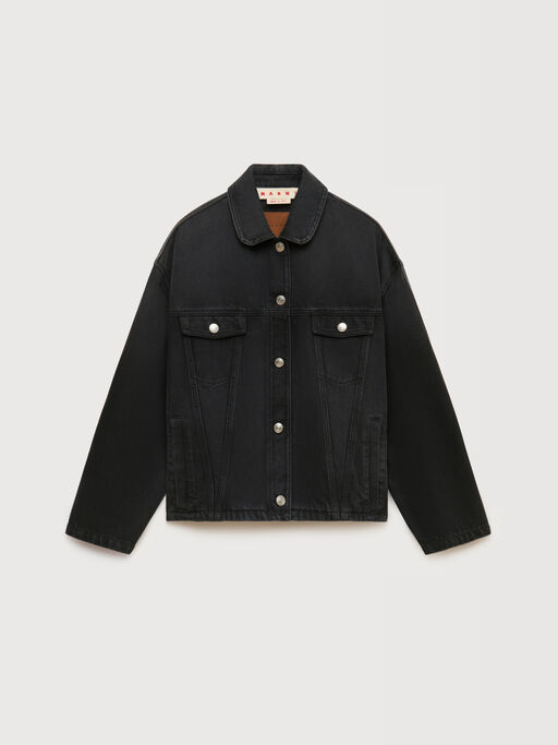 Black denim jacket with martingale - Jackets