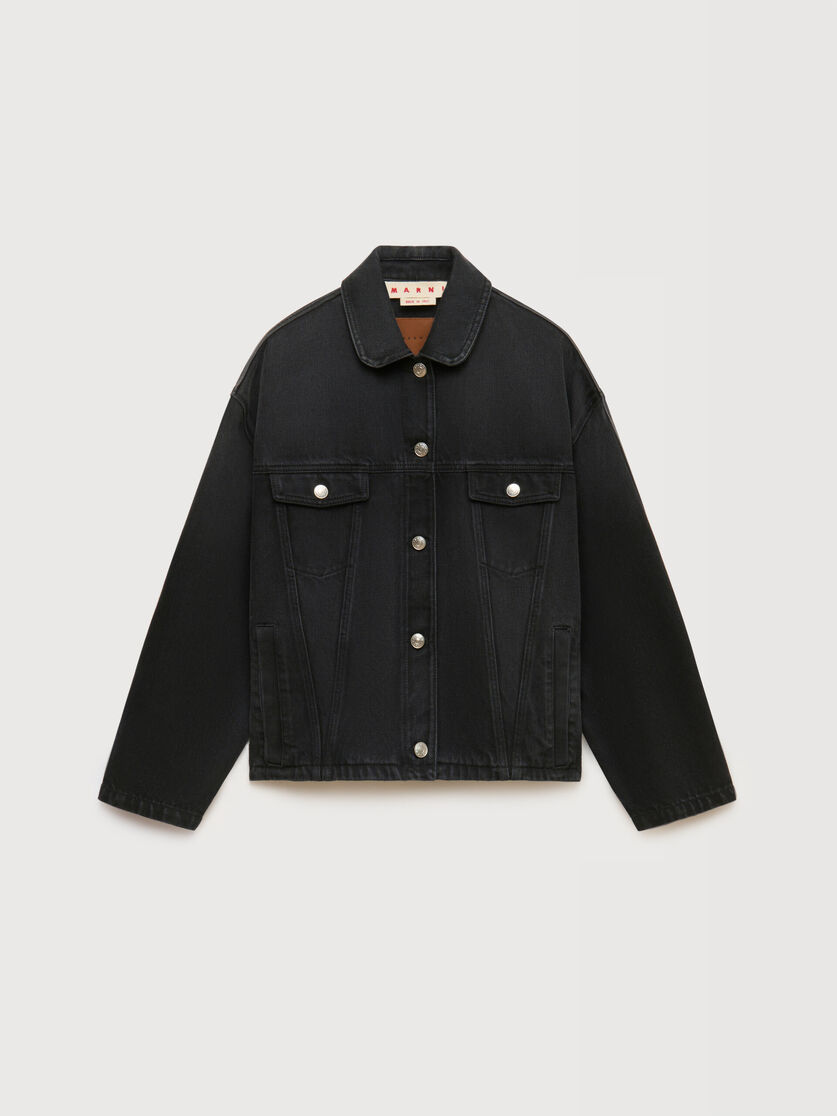 Black denim jacket with martingale, Image 1