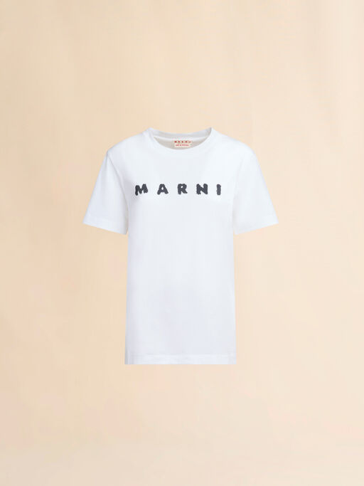 Marni Scribbled 로고 디테일 화이트 저지 티셔츠 - 티셔츠