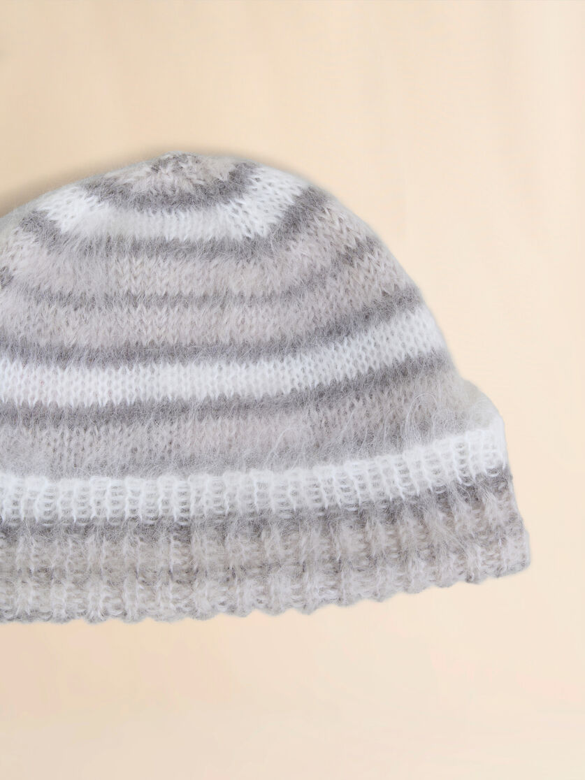 Grey brushed mohair beanie with stripes - Hats - Image 4