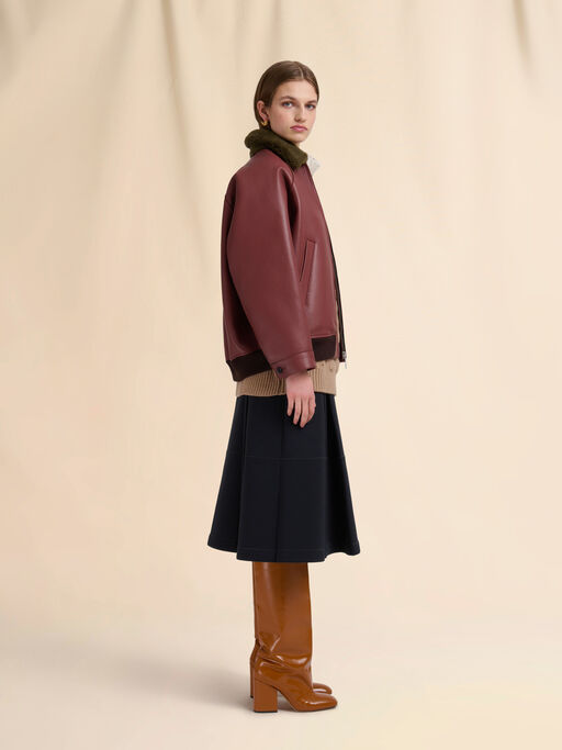 Burgundy leather jacket with shearling collar - Jackets