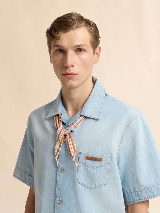 Light blue chambray shirt with neck tie - Shirts