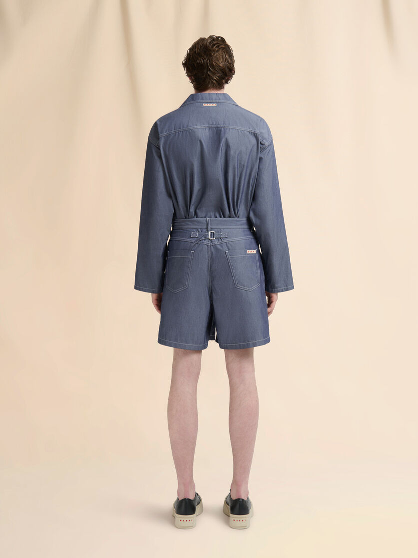 Blue chambray shorts with back adjuster - Pants - Image 3