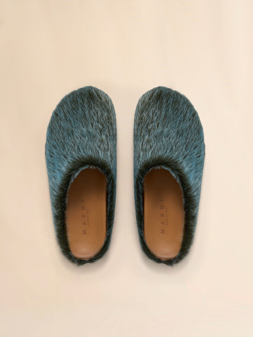 Blue-grey long hair calfskin Fussbett sabot - Clogs - Image 4
