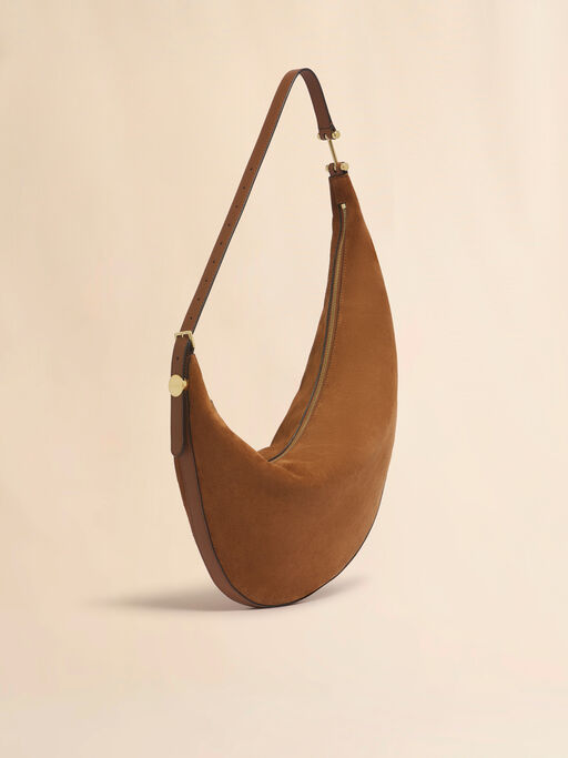 Kleine Hobo-Tasche Dot aus Wildleder in Braun - Schultertaschen