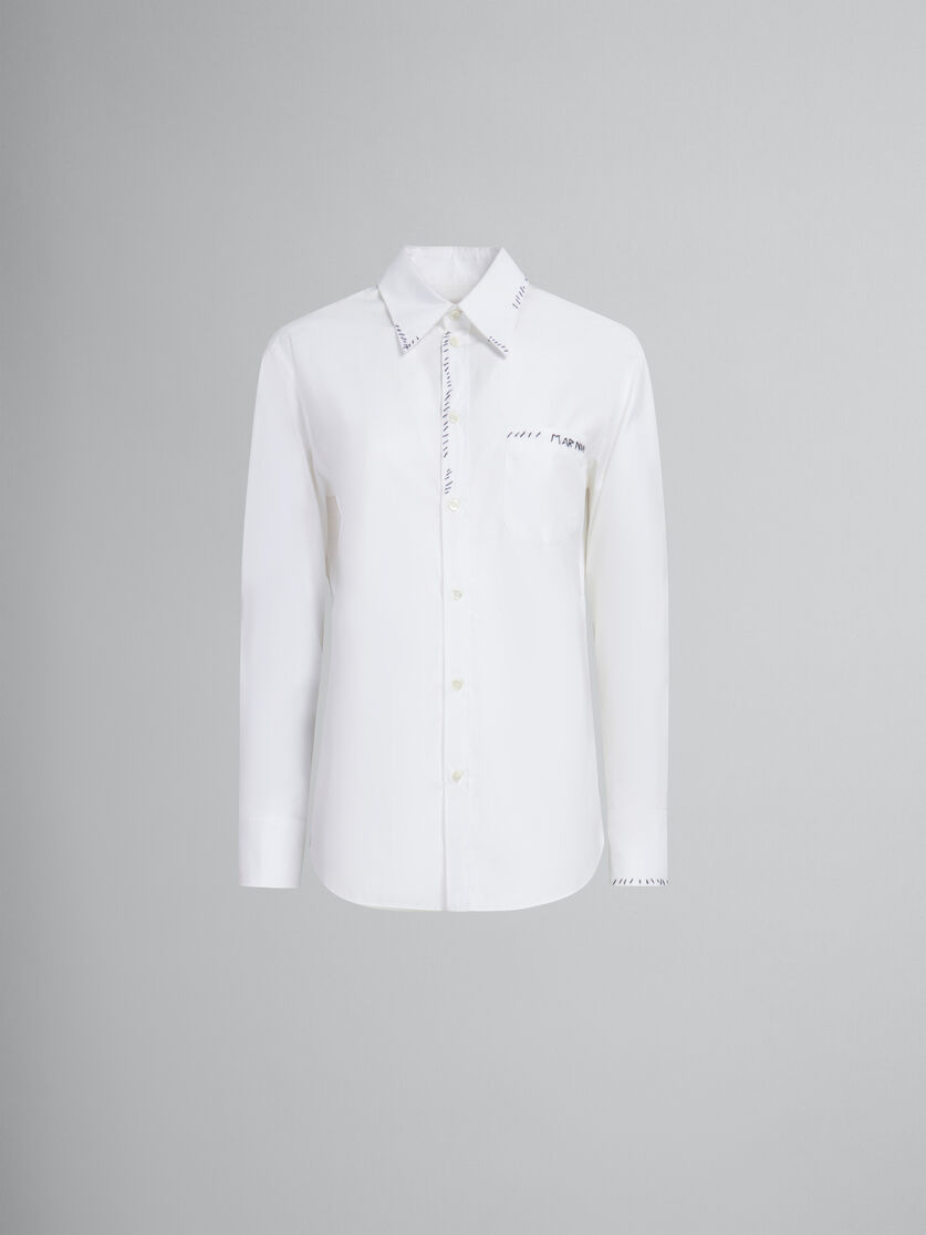 ホワイト オーガニックポプリン製シャツ、マルニメンディング装飾 - シャツ - Image 1