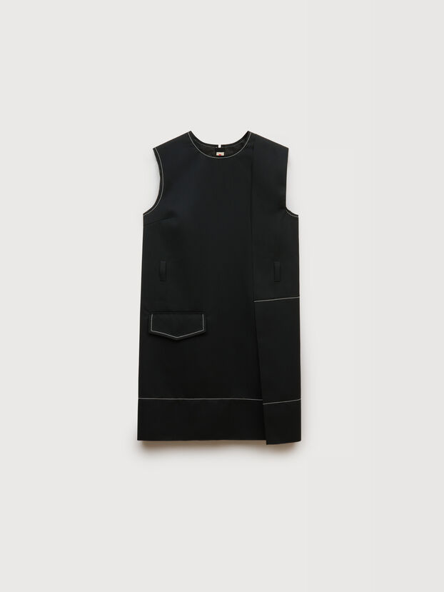 Robe courte crois&eacute;e en laine noire avec poche asym&eacute;trique - Robes