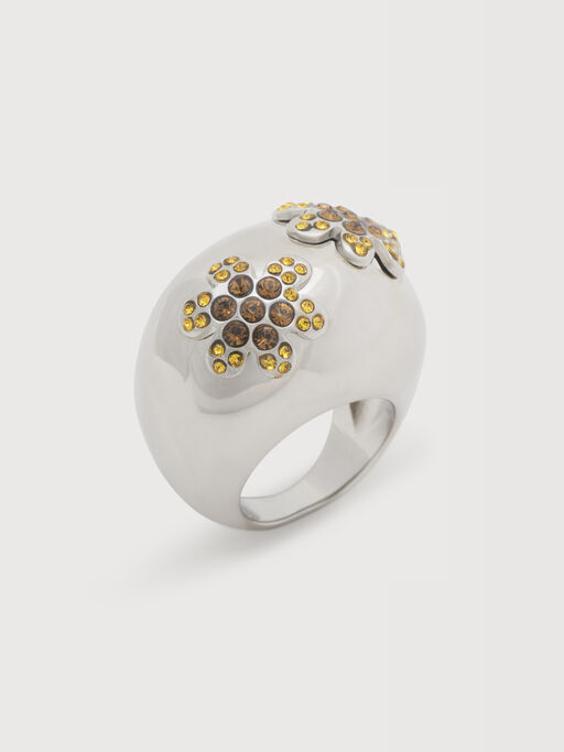 Orange rhinestone daisy ring - Rings
