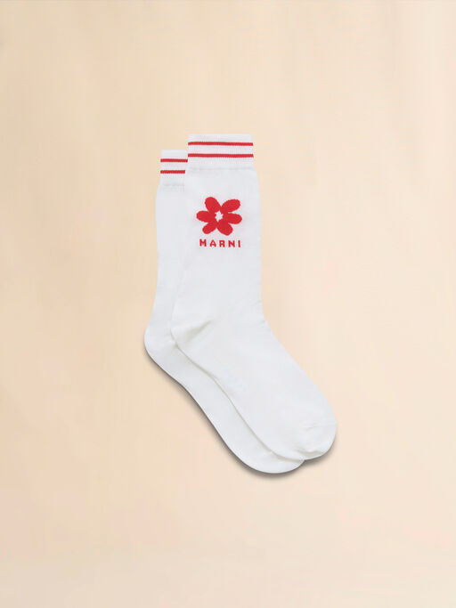 Calcetines negros de algodón con flor roja integrada - Calcetines