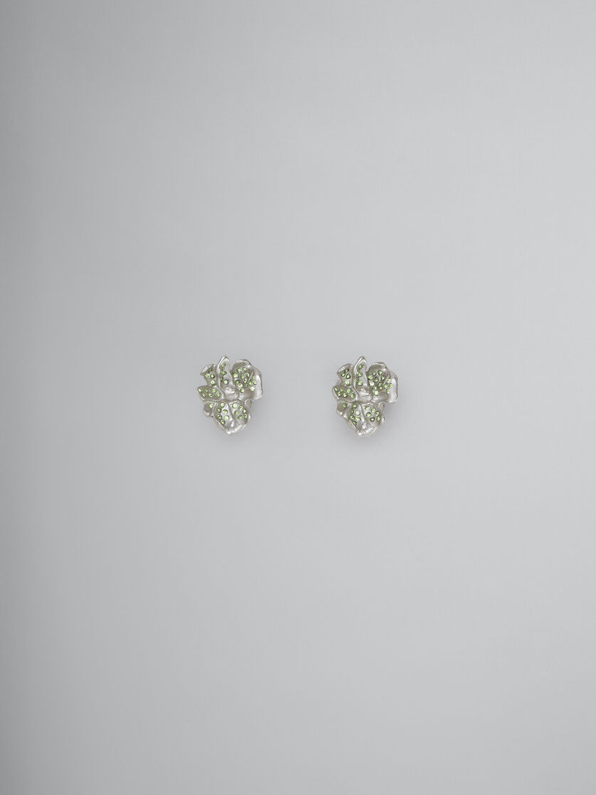 Puces d’oreilles fleur en métal avec cristaux bleus - Boucles d’oreilles - Image 1