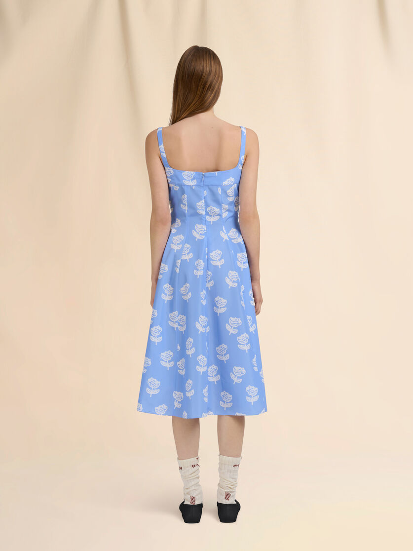 Light blue poplin flared dress with Sprayed Roses print - Dresses - Image 3