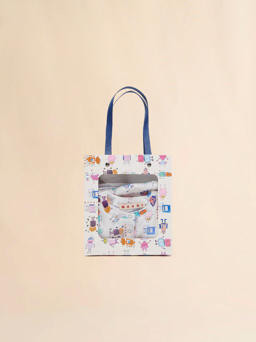 Off-white cotton newborn set with Robottini print - Knitwear