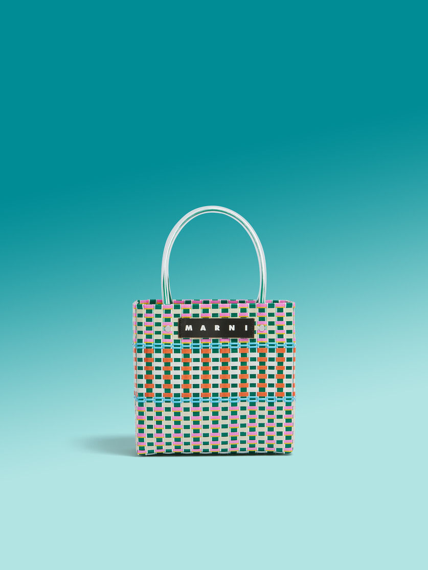 Green maxi stripe MARNI MARKET MINI BASKET Bag - Shopping Bags - Image 1