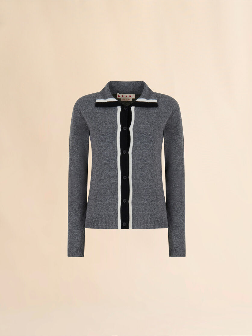 Grey wool cardigan with bicolor placket - Pullovers - Image 1