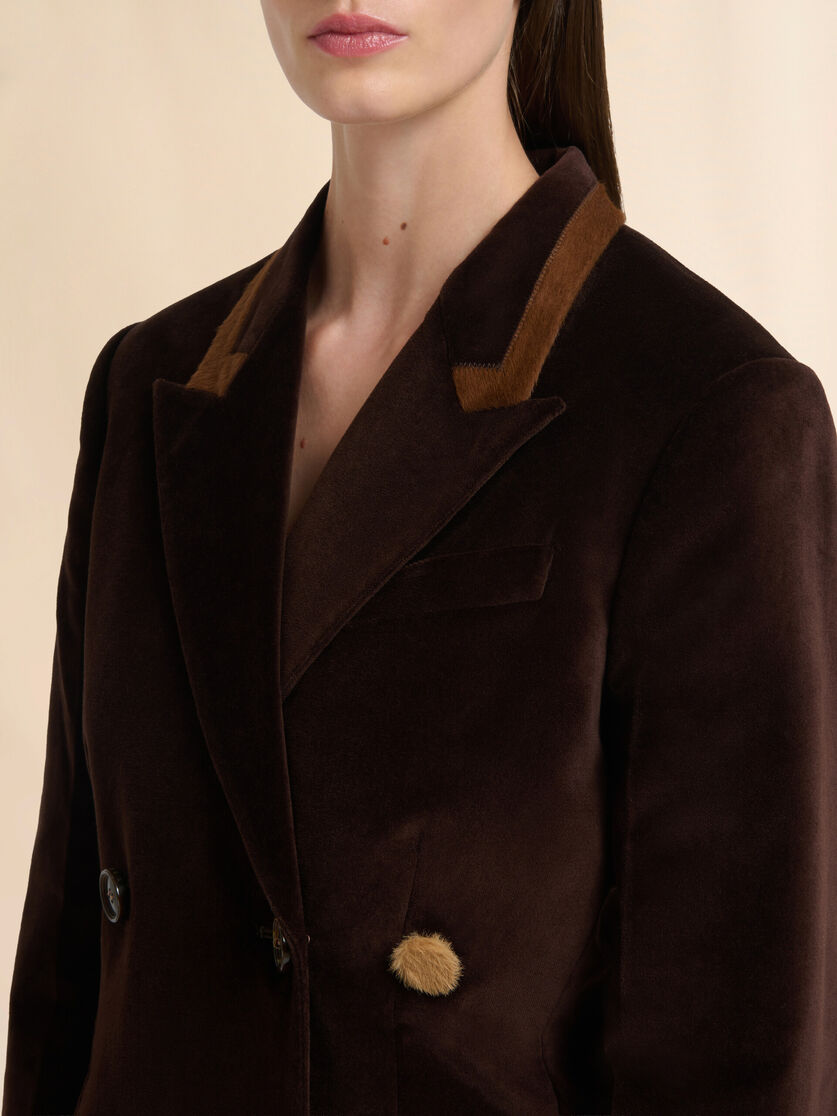 Brown velvet blazer with pony hair accents - Jackets - Image 4