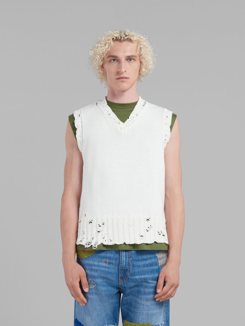 Black cotton V-neck vest - Pullovers - Image 2