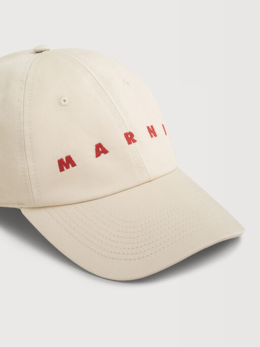 Ivory organic gabardine baseball cap with embroidered logo - Hats