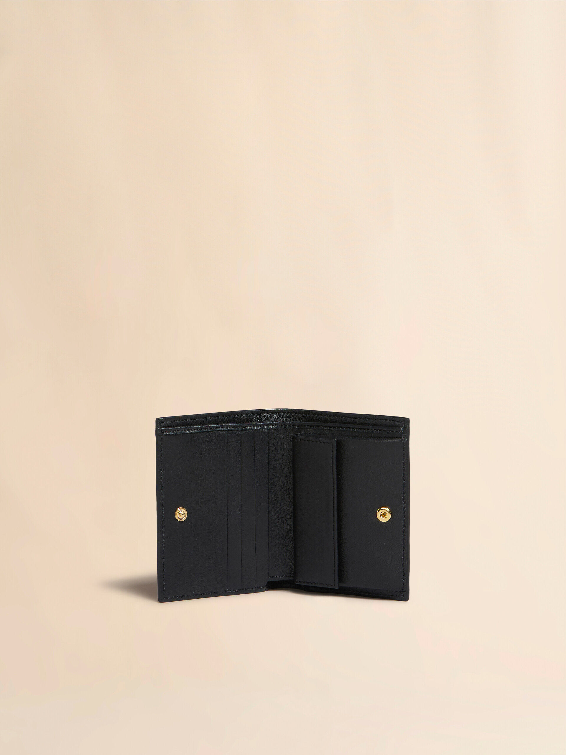 Black leather bifold wallet with Marni Mending | Marni