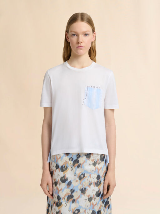 ホワイト バックはポプリンのコットンTシャツ - Tシャツ