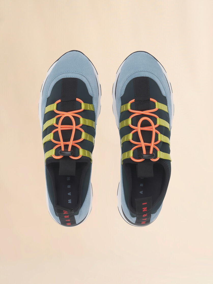 Green and light blue lycra lace-up Running Sneaker, Image 4