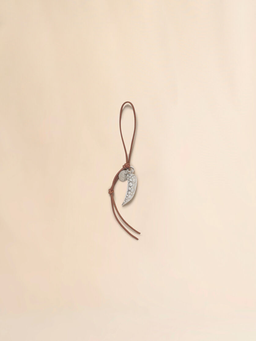 Brown leather keyring with wolf's tooth charm - Key Rings - Image 1