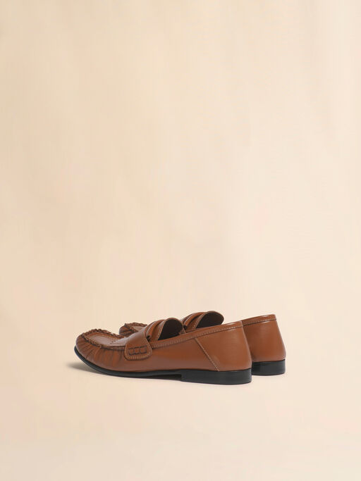 Brown leather tassel loafer with collapsible heel - Mocassin