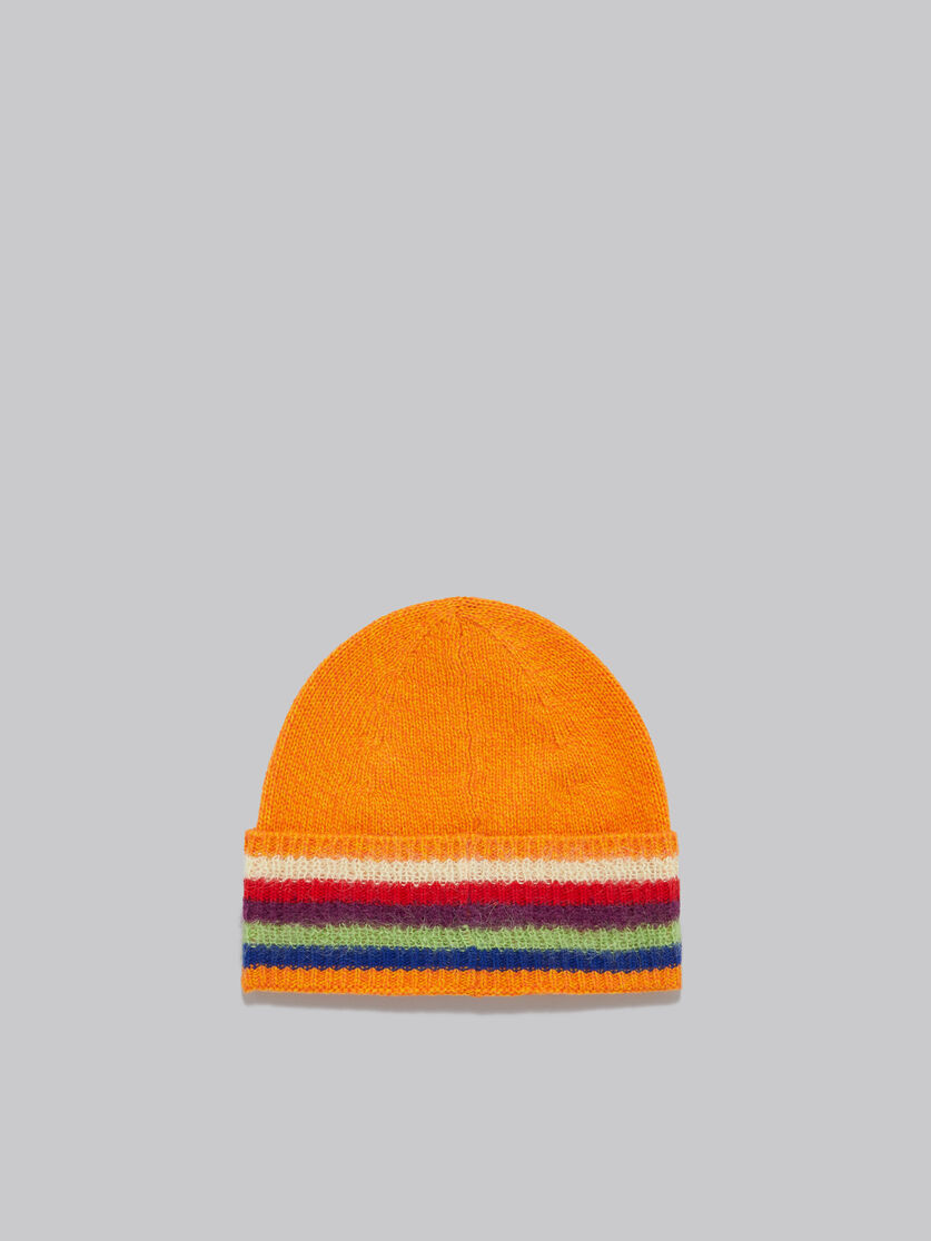 Orange wool beanie with striped turn-up - Hats - Image 2