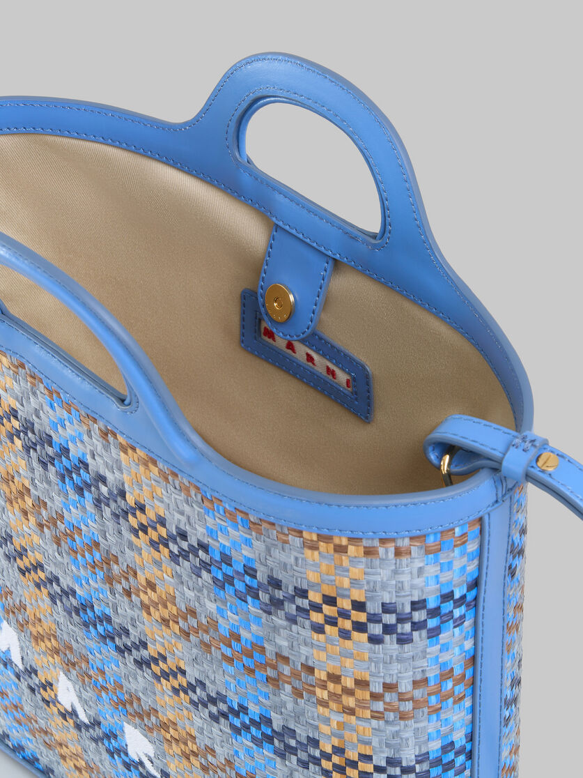 Tropicalia crossbody bag in brown leather and checked raffia-effect fabric - Shoulder Bags - Image 4