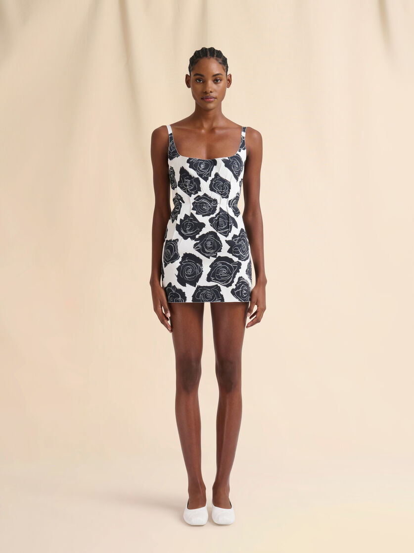 White bonded poplin mini dress with Luna print - Dresses - Image 2
