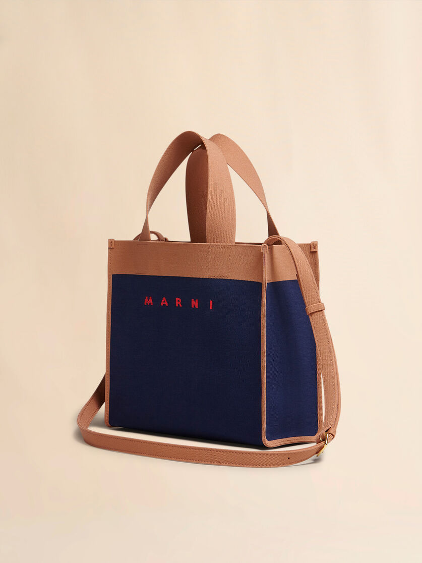 ブルー&ブラウン ジャカード スモールショッピングバッグ - ショッピングバッグ - Image 2