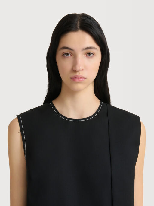 Black wool wrap-effect mini dress with pocket - Dresses