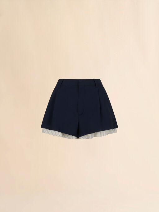 Deep blue wool shorts with visible lining - Pants