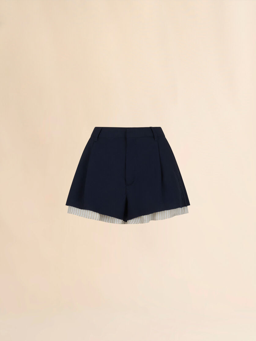 Pantalón corto de lana azul oscuro con forro visible - Pantalones - Image 1