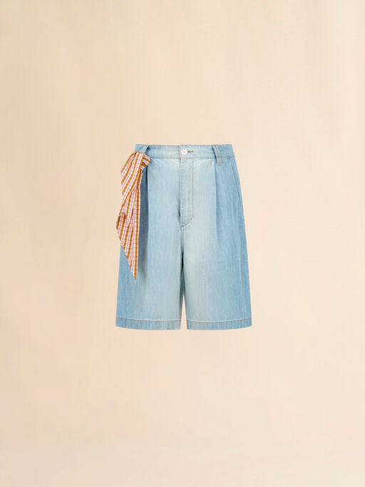 Light blue chambray shorts with foulard - Pants