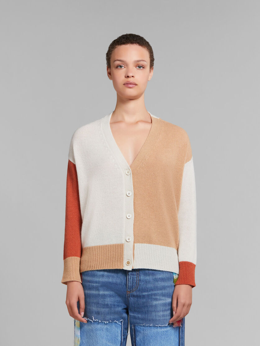 クリーム カラーブロック カシミアカーディガン | Marni