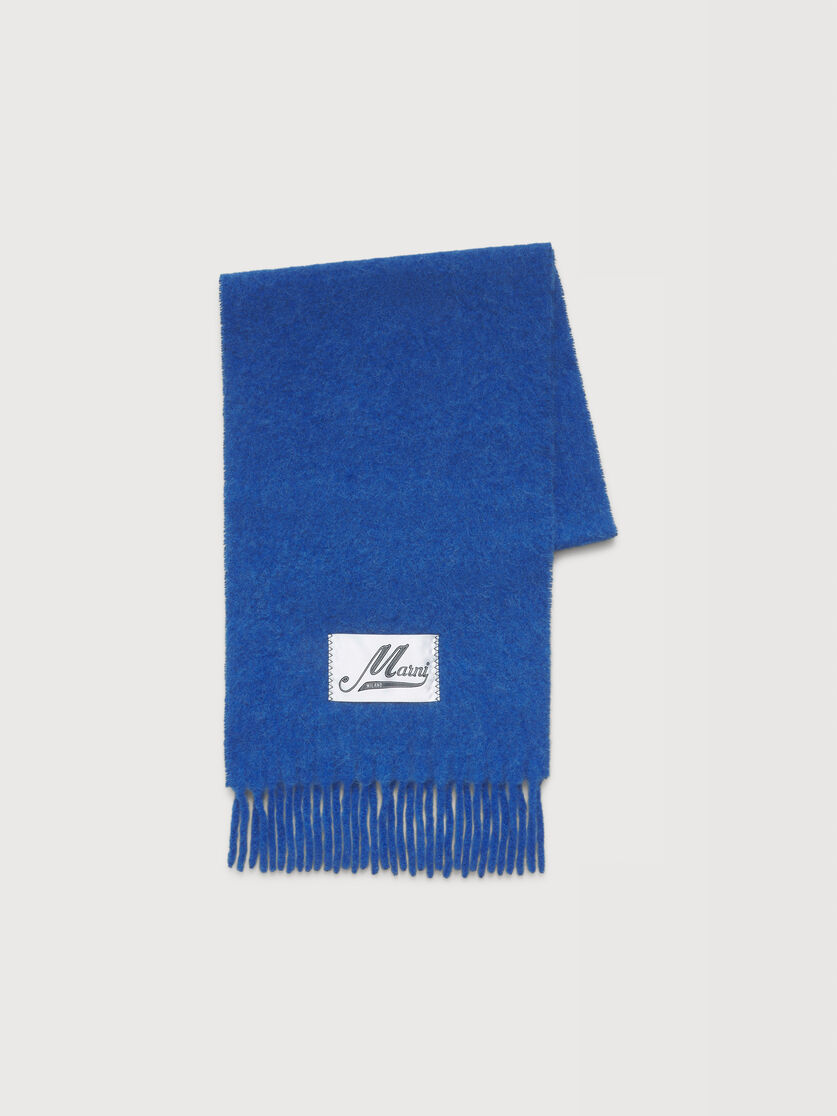 Blue brushed alpaca scarf with fringes, Image 1