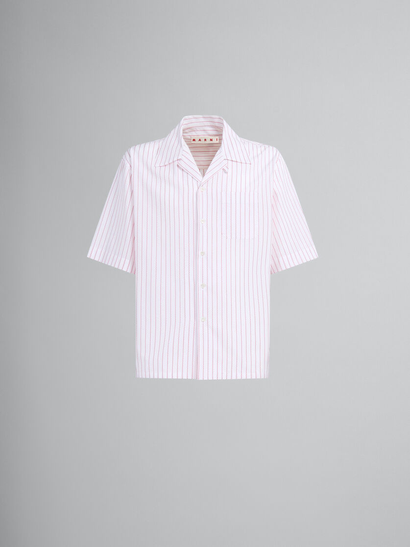 ホワイト ポプリン製ボーリングシャツ、3Dウェービーストライプ入り - シャツ - Image 1