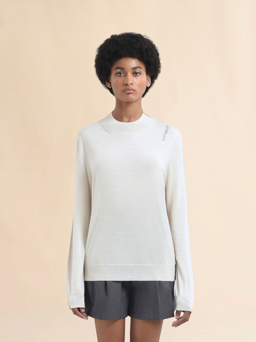 Black crew neck knitted jumper with contrasting back panel - Pullovers - Image 2