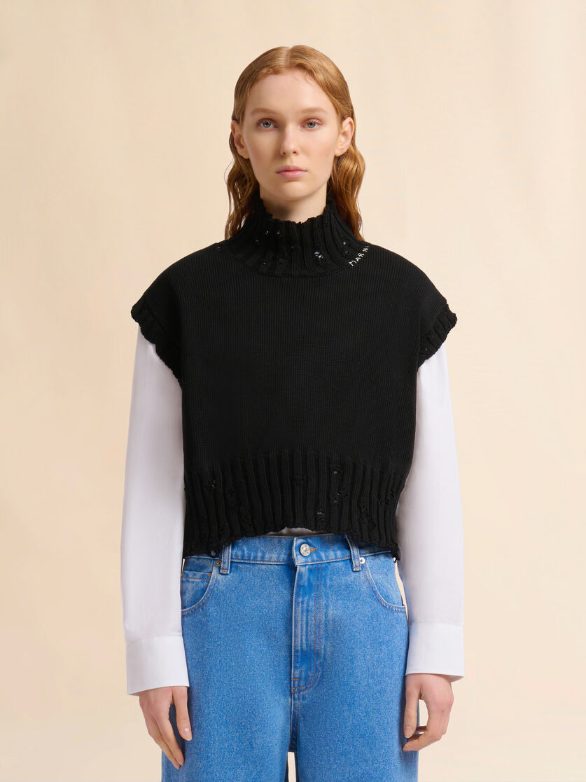 Black cotton cropped vest - Pullovers - Image 2