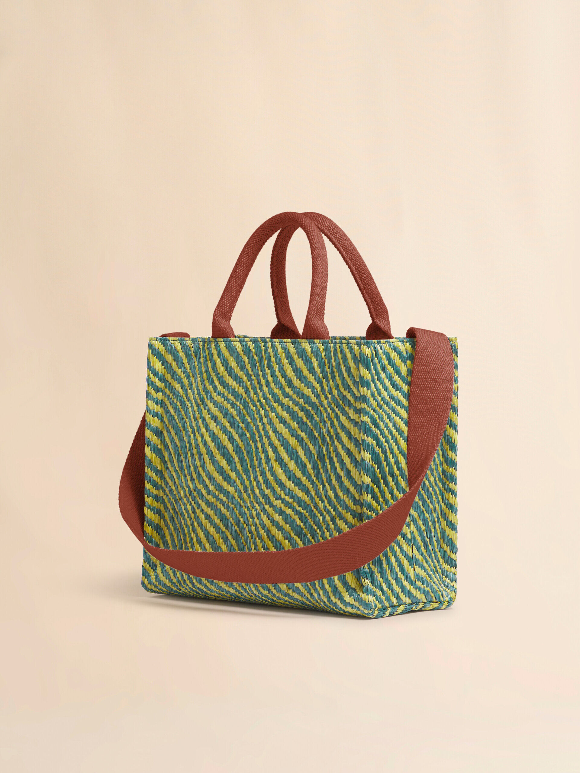 グリーン 波模様のラフィアエフェクト スモールトートバッグ | Marni