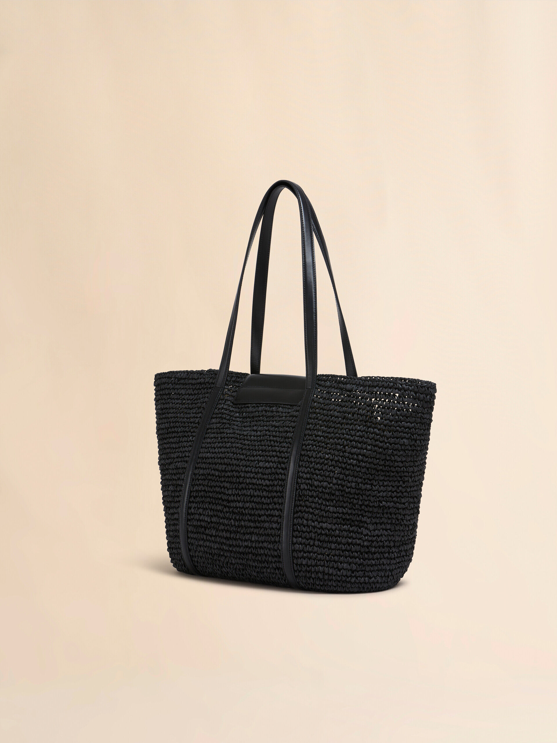Medium black raffia-effect Trunkaroo beach bag | Marni