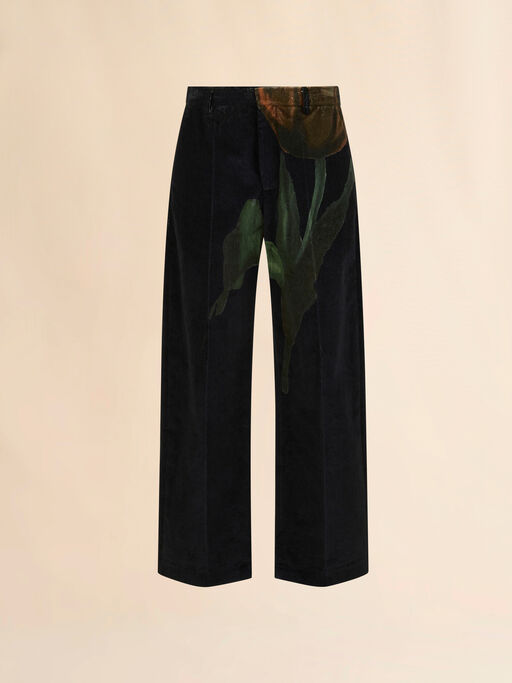 Black velvet trousers with tulip print - Pants