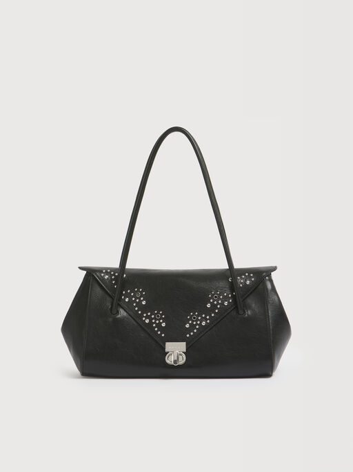 Black leather E/W shoulder bag with studs - Shoulder Bags