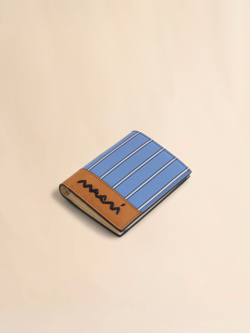 Striped light blue leather bi-fold wallet with Marni Symbol - Wallets - Image 5
