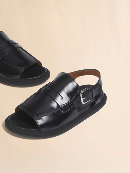 Black leather loafer sandal - Sandals