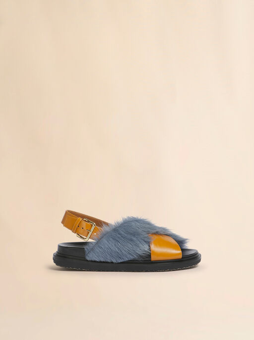 Tan and blue long-hair and leather Fussbett - Sandals