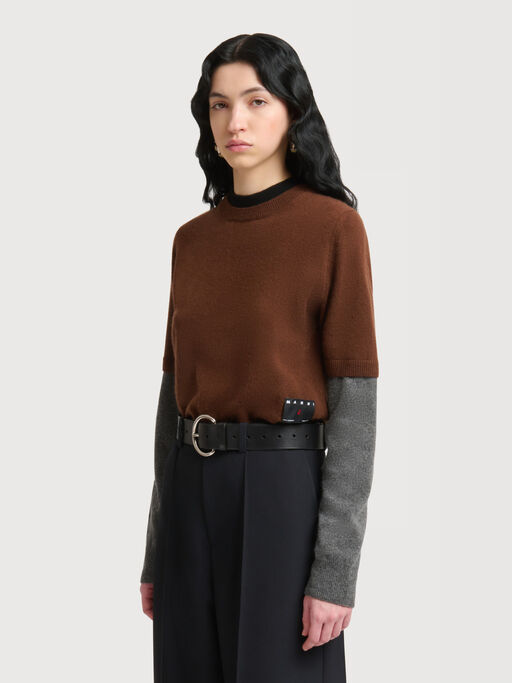 Brown cashmere jumper with layered effect - Pullovers