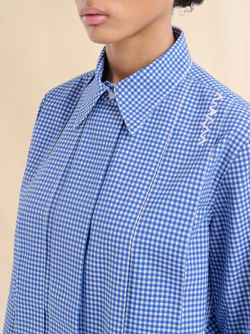 Wool blend blue and white checked shirt - Shirts - Image 4