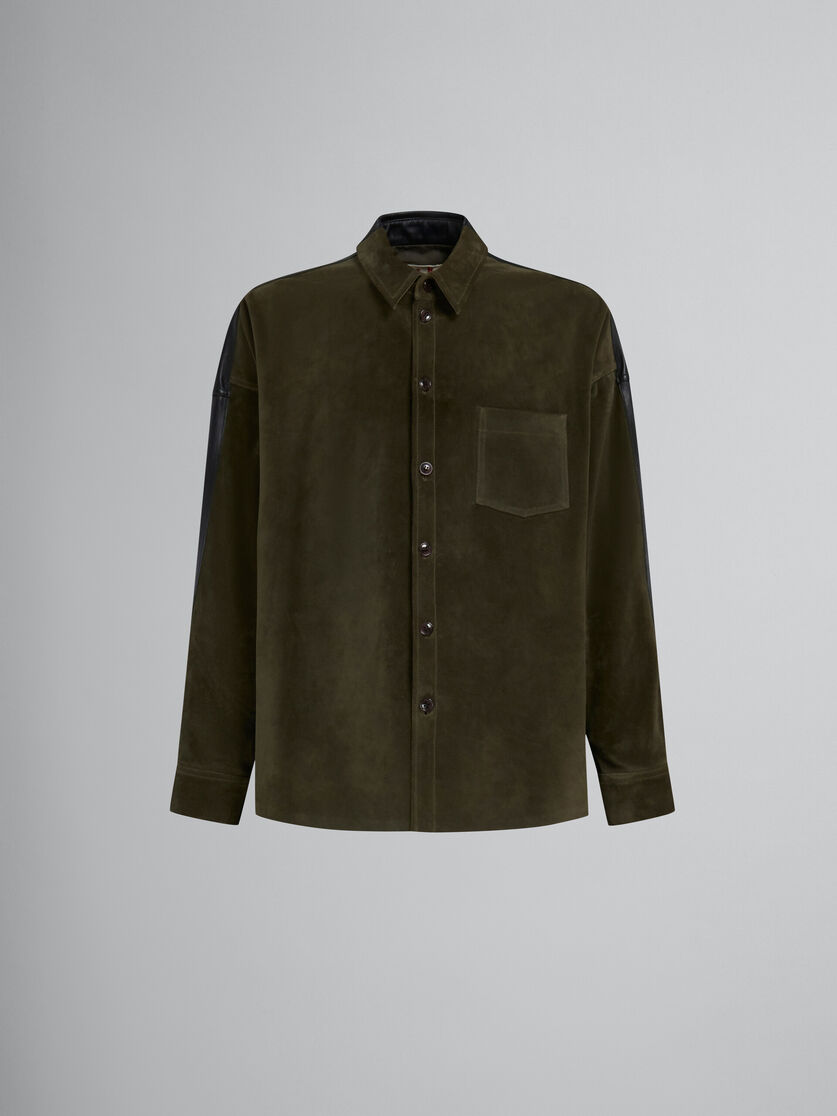 Camicia in suede verde con schiena in pelle nera - Camicie - Image 1